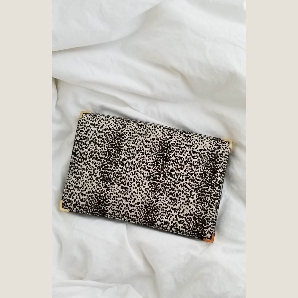 Faux Leopard Skin Box Clutch with Gold Hardware